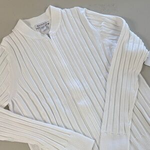 Athleta White Ribbed Zip-Front Crew Sweater Jacket